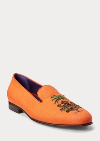 Orange Ralph Lauren Alonzo bestickte Leinenschuhe für Herren