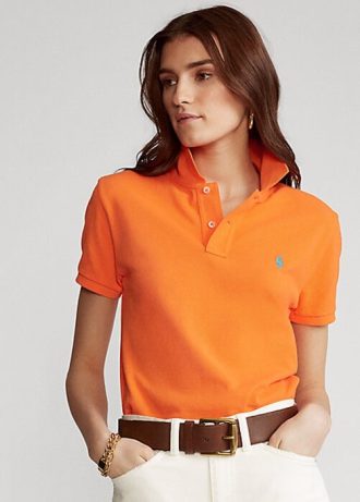 Orange Ralph Lauren Classic Fit Mesh-Poloshirts für Damen