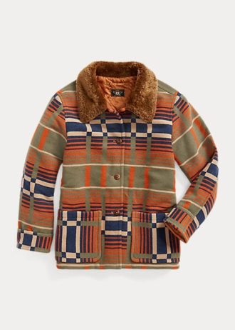 Orange Ralph Lauren Jacquardjacken mit Shearling-Kragen für Damen Orange Ralph Lauren Jacquardjacken mit Shearling-Kragen für Damen