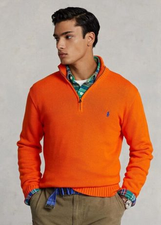 Orange Ralph Lauren Pullover mit Viertelreißverschluss aus Baumwolle für Herren Orange Ralph Lauren Pullover mit Viertelreißverschluss aus Baumwolle für Herren
