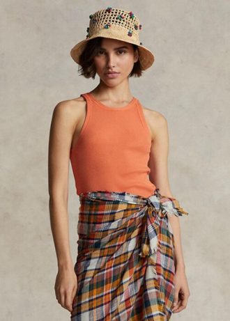 Orange Ralph Lauren Rippstrick-Tanktops aus Baumwolle für Damen