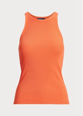 Orange Ralph Lauren Rippstrick-Tanktops aus Baumwolle für Damen