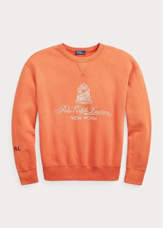 Orangefarbene Fleece-Sweatshirts mit Ralph Lauren-Logografik für Damen Orangefarbene Fleece-Sweatshirts mit Ralph Lauren-Logografik für Damen
