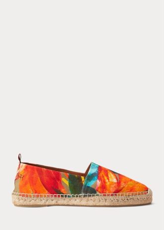 Orangefarbene Ralph Lauren Bowsworth Leinen-Espadrilles mit Blumenmuster für Herren