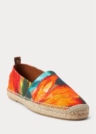Orangefarbene Ralph Lauren Bowsworth Leinen-Espadrilles mit Blumenmuster für Herren