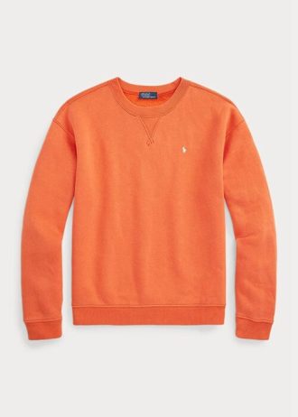 Orangefarbene Ralph Lauren Fleece-Pullover mit Rundhalsausschnitt für Damen
