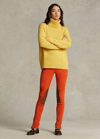 Orangefarbene Ralph Lauren Jodhpur-Leggings aus Stretch-Lammfell-Wildleder für Damen