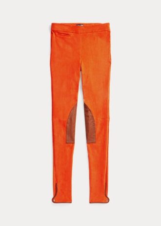 Orangefarbene Ralph Lauren Jodhpur-Leggings aus Stretch-Lammfell-Wildleder für Damen