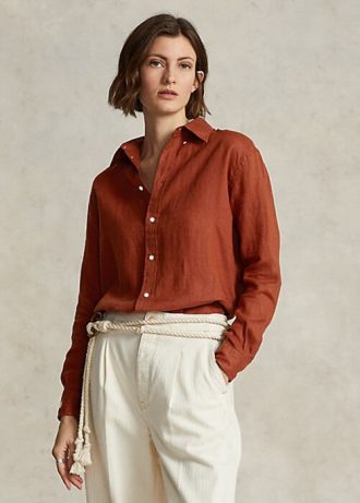 Orangefarbene Ralph Lauren Leinenhemden im Relaxed Fit für Damen