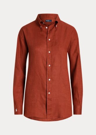 Orangefarbene Ralph Lauren Leinenhemden im Relaxed Fit für Damen