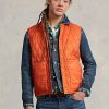 Orangefarbene, wasserabweisende Steppweste von Ralph Lauren für Herren Orangefarbene, wasserabweisende Steppweste von Ralph Lauren für Herren