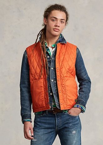 Orangefarbene, wasserabweisende Steppweste von Ralph Lauren für Herren