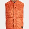 Orangefarbene, wasserabweisende Steppweste von Ralph Lauren für Herren Orangefarbene, wasserabweisende Steppweste von Ralph Lauren für Herren