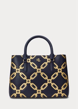 Raffinierte Marineblau/Modern Gold Damen Ralph Lauren Foliendruck Leder Medium Marcy Satchel Taschen Raffinierte Marineblau/Modern Gold Damen Ralph Lauren Foliendruck Leder Medium Marcy Satchel Taschen