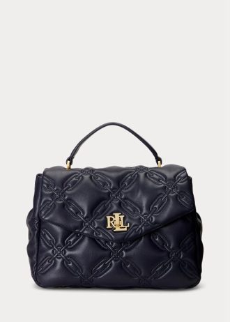 Raffinierte Marineblaue Damen Ralph Lauren Gesteppte Leder Mittelgroße Farrah Satchel Taschen Raffinierte Marineblaue Damen Ralph Lauren Gesteppte Leder Mittelgroße Farrah Satchel Taschen