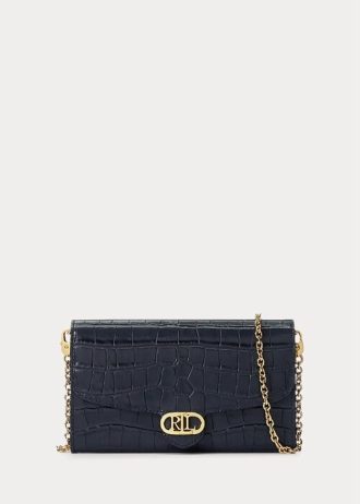Raffinierte, marineblaue Damen-Umhängetasche „Adair“ aus geprägtem Leder von Ralph Lauren Raffinierte, marineblaue Damen-Umhängetasche „Adair“ aus geprägtem Leder von Ralph Lauren
