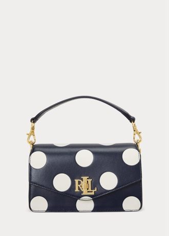 Raffinierte, marineblaue/vanillefarbene Ralph Lauren Tayler-Umhängetaschen mit Polka-Dot-Muster für Damen