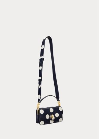 Raffinierte, marineblaue/vanillefarbene Ralph Lauren Tayler-Umhängetaschen mit Polka-Dot-Muster für Damen