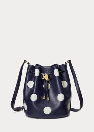 Raffinierte, mittelgroße Andie-Handtasche mit Polka-Dot-Muster in Marineblau/Vanille für Damen von Ralph Lauren