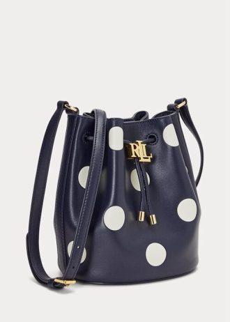 Raffinierte, mittelgroße Andie-Handtasche mit Polka-Dot-Muster in Marineblau/Vanille für Damen von Ralph Lauren