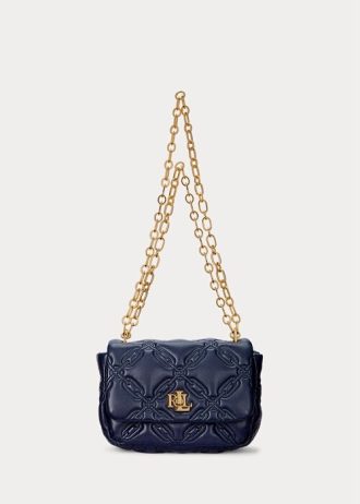 Raffinierte, mittelgroße Umhängetaschen aus gestepptem Nappaleder für Damen von Ralph Lauren in Marineblau