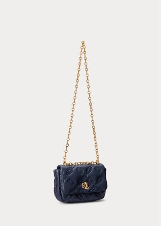 Raffinierte, mittelgroße Umhängetaschen aus gestepptem Nappaleder für Damen von Ralph Lauren in Marineblau