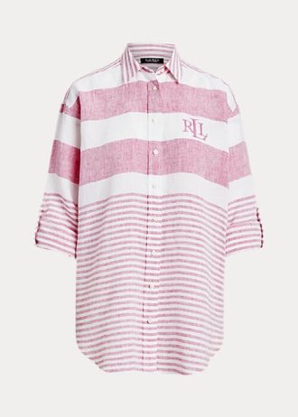Rosa gestreifte Oversize-Leinenhemden von Ralph Lauren für Damen
