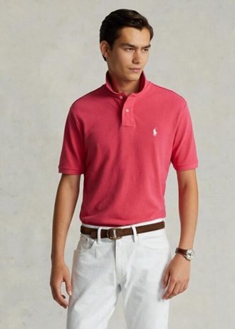 Rosa Poloshirts aus Mesh im Custom-Slim-Fit von Ralph Lauren für Herren