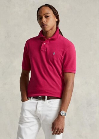 Rosa Poloshirts aus Mesh im Custom-Slim-Fit von Ralph Lauren für Herren