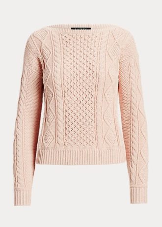 Rosa Ralph Lauren Aran-Strickpullover aus Baumwolle mit U-Boot-Ausschnitt für Damen