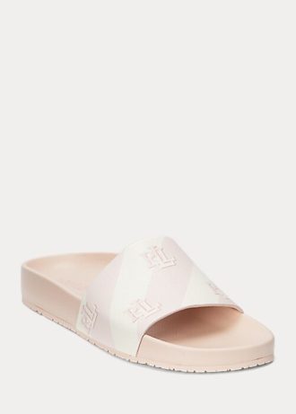 Rosa Ralph Lauren Audrina Logo-Hausschuhe aus Kunstleder für Damen