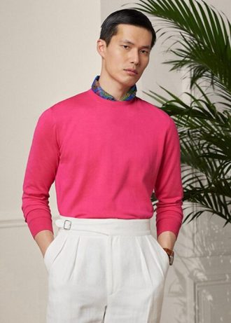 Rosa Ralph Lauren Baumwollpullover mit Rundhalsausschnitt für Herren Rosa Ralph Lauren Baumwollpullover mit Rundhalsausschnitt für Herren