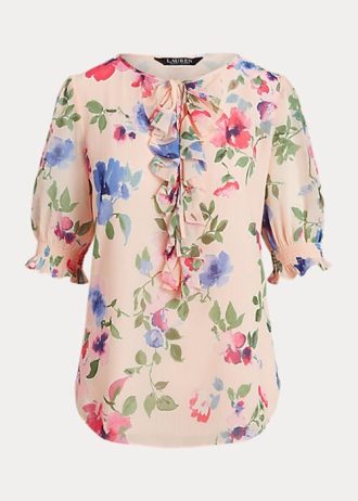 Rosa Ralph Lauren Blusenoberteile aus Georgette mit Blumenmuster in Crinkle-Optik für Damen