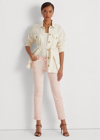 Rosa Ralph Lauren Coated Mid-Rise Straight Ankle Jeans für Damen
