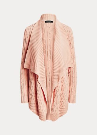 Rosa Ralph Lauren Damen Strickjacken mit Zopfmuster aus Leinen-Baumwolle