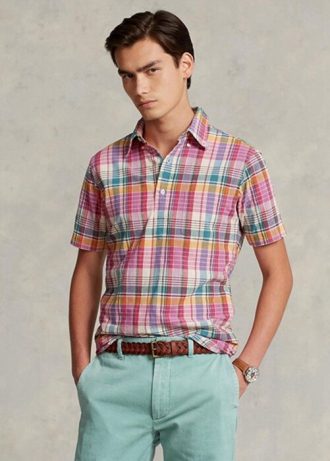 Rosa Ralph Lauren Herren-Popover-Hemden im klassischen Madras-Stil