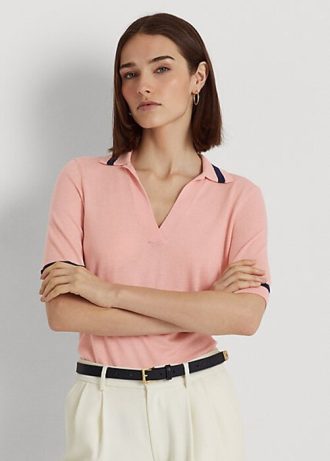 Rosa Ralph Lauren Kurzarmpullover aus Seidenmischung für Damen
