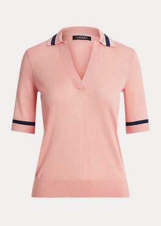 Rosa Ralph Lauren Kurzarmpullover aus Seidenmischung für Damen