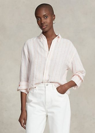 Rosa Ralph Lauren Relaxed Fit Gestreifte Leinenhemden für Damen