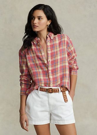 Rosa Ralph Lauren Relaxed Fit Karierte Leinenhemden für Damen