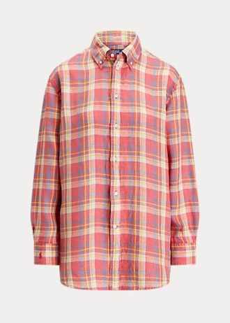 Rosa Ralph Lauren Relaxed Fit Karierte Leinenhemden für Damen