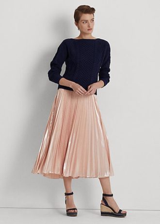 Rosafarbene, plissierte Chiffonröcke aus Metallic-Chiffon von Ralph Lauren für Damen