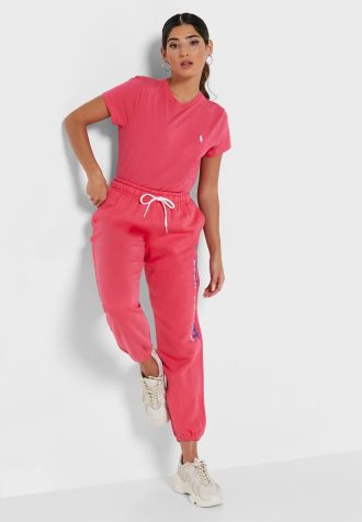 Rosafarbene Ralph Lauren Jogginghose mit hoher Taille und Knöchelpartie für Damen
