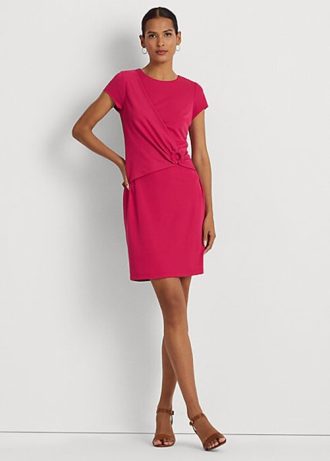 Rosafarbenes, kurzärmliges Kleid aus Stretch-Jersey von Ralph Lauren für Damen