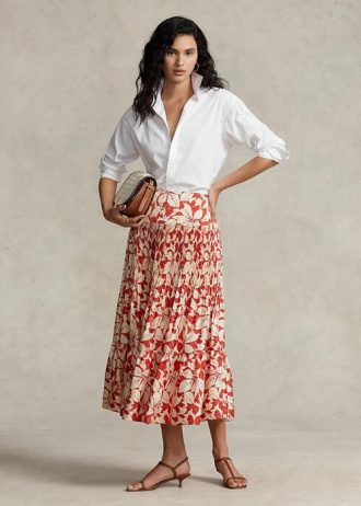 Rose Damen Ralph Lauren Print Satin Plissee A-Linie Midiröcke