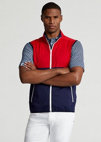 Rot/Marineblaue wasserabweisende, verstaubare Weste von Ralph Lauren für Herren
