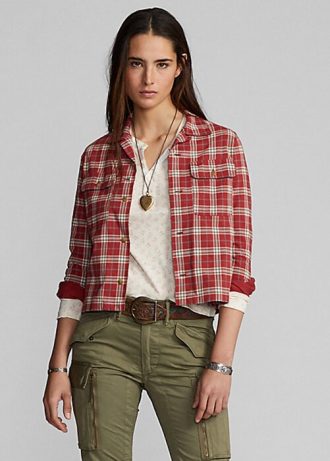 Rote Jersey-Campinghemden mit Karomuster von Ralph Lauren für Damen