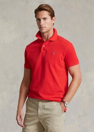 Rote Poloshirts aus Mesh im Custom-Slim-Fit von Ralph Lauren für Herren