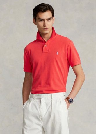 Rote Poloshirts aus Mesh im Custom-Slim-Fit von Ralph Lauren für Herren