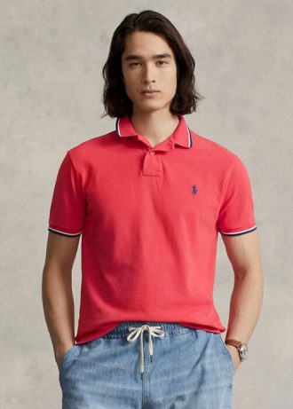 Rote Poloshirts aus Mesh im Custom-Slim-Fit von Ralph Lauren für Herren